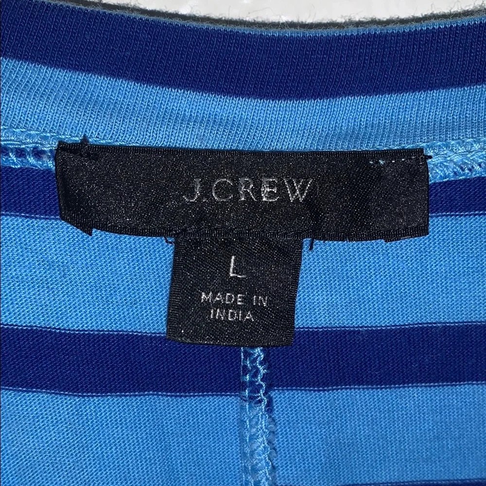 J Crew Striped Dip Dye Midi Dress Short Sleeve Blue Cotton Large
